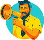Bearded Hipster Man With Megaphone Wpa Stock Photo