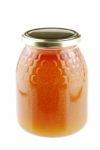 Homemade Honey In A Glass Jar On White Stock Photo