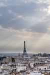 Eiffel Tower At Sunset In Paris Stock Photo