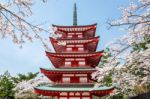Chureito Pagoda During Spring Season, Japan Stock Photo