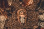 Nativity Scene Christmas Crib Background Stock Photo