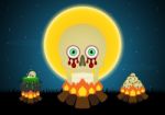 Halloween Skull Bonfire Witch Cauldron Moon  Stock Photo