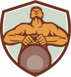 Athlete Weightlifter Lifting Kettlebell Crest Retro Stock Photo