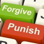 Punish Forgive Keys Shows Punishment Or Forgiveness Stock Photo