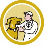 Veterinarian Vet Kneeling Beside Pet Dog Circle Cartoon Stock Photo