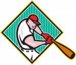 Baseball Player Batting Diamond Cartoon Stock Photo