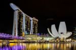 Singapore Skyline Illuminated At Night Stock Photo