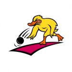 Duck Bowler Bowling Ball Mascot Cartoon Stock Photo