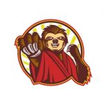 Sloth Fighter Self Defense Circle Mascot Stock Photo