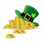 St.patrick's Day Hat With Shamrock On Gold Coin Stock Photo