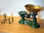 Interior View Of Old Kitchen Scales At Michelham Priory Stock Photo