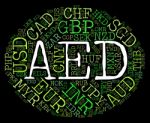 Aed Currency Indicates United Arab Emirates And Banknotes Stock Photo