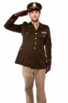 Army Officer Saluting, Studio Shot Stock Photo