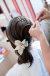 Hairstyle With Flower Stock Photo