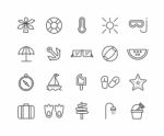 Simple Set Of Summer  Thin Line Icons Stock Photo