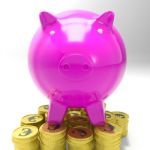 Piggybank On Coins Shows European Currency Stock Photo
