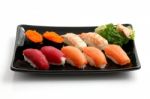 Sushi On Black Dish Stock Photo