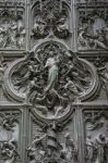 Detail Of The Main Door At The Duomo Cathedral In Milan Stock Photo