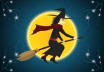 Halloween Witch Broom Moon Thunderbolt  Stock Photo