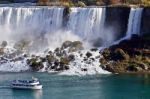 Beautiful Image With Amazing Niagara Waterfall And A Ship Stock Photo