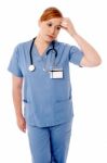 Female Physician Having Headache Stock Photo