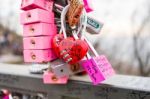 Seoul - March 28 : Love Padlocks At N Seoul Tower Or Locks Of Love Is A Custom In Some Cultures Which Symbolize Their Love Will Be Locked Forever At Seoul Tower On March 28,2015 In Seoul,korea Stock Photo