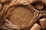 Malt Still Life Rope Flax Frame Sackcloth Background Stock Photo