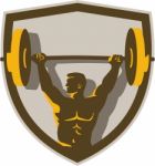 Weightlifter Lifting Barbell Crest Retro Stock Photo