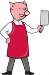Pig Butcher Holding Meat Cleaver Knife Stock Photo