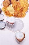 Heart Shaped Espresso Coffee Cappuccino Cups Stock Photo