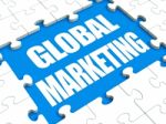 Global Marketing Puzzle Shows International Advertising Or Promo Stock Photo