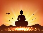 Buddha Silhouette And Candlelight For Buddhism Stock Photo