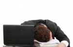 Business Man Sleeping With Laptop Stock Photo