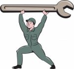 Mechanic Lifting Spanner Wrench Cartoon Stock Photo
