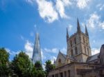 Southwark Cathedral Sharing The London Skyline With The Shard Stock Photo