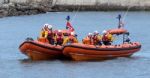 Rnli Lifeboat Display In  Staithes Stock Photo
