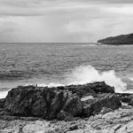 Pristine Beachfront At North Point, Moreton Island. Black And White Stock Photo