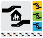 Hand Protecting Family &amp; House(home)- Simple  Graphic Stock Photo