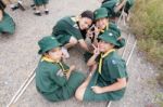 Student 11-12 Years Old, Scout Assembly, Teepangkorn Scout Camp In Samut Sakhon Thailand Stock Photo