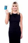 Classy Woman Holding Atm Card Stock Photo