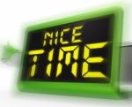 Nice Time Digital Clock Means Enjoyable And Pleasant Experience Stock Photo