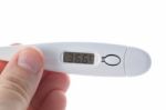 Hand Holding Electronic Thermometer Stock Photo