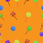 Halloween Lollipop Candy Sweet Seamless Pattern Background Stock Photo