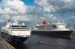Queen Mary 2 And Mein Schiff 1 -  The Great Luxury Cruise Ships Stock Photo