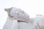Reclining Big White Buddha Statue At Wat Sa Tue Stock Photo