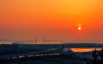 Incheon Bridge At Sunset In Korea Stock Photo