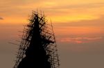 Renovated Pagoda Silhouette On Evening Sky Stock Photo