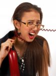 Secretary Frustrated Over Telephone Call Stock Photo