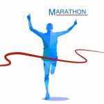 Marathon The Winner,polygonal Blue Background Stock Photo