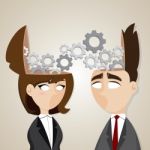 Cartoon Businessman And Businesswoman Working Together Stock Photo